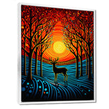 Christmas Deer In Winter Forest Sunset - Blue Deer Landscape Wall Art