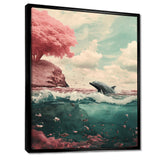 Dolphin In The Ocean By The Cherry Blossom Tree - Dolphin Framed Canvas Art