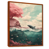 Dolphin In The Ocean By The Cherry Blossom Tree - Dolphin Framed Canvas Art