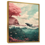 Dolphin In The Ocean By The Cherry Blossom Tree - Dolphin Framed Canvas Art