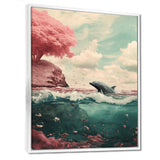 Dolphin In The Ocean By The Cherry Blossom Tree - Dolphin Framed Canvas Art