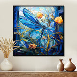 Blue Dragonfly Yellow Flowers - Dragonfly Bedroom Wall Art