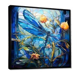 Blue Dragonfly Yellow Flowers - Dragonfly Bedroom Wall Art
