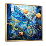 Blue Dragonfly Yellow Flowers - Dragonfly Bedroom Wall Art