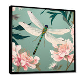 Retro Illustration Of Dragonfly Green Pink - Dragonfly Canvas Wall Art