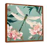 Retro Illustration Of Dragonfly Green Pink - Dragonfly Canvas Wall Art