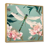 Retro Illustration Of Dragonfly Green Pink - Dragonfly Canvas Wall Art