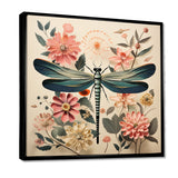 Vintage Illustration Of Dragonfly Green Pink - Dragonfly Canvas Wall Art