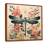 Vintage Illustration Of Dragonfly Green Pink - Dragonfly Canvas Wall Art