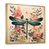 Vintage Illustration Of Dragonfly Green Pink - Dragonfly Canvas Wall Art