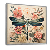 Vintage Illustration Of Dragonfly Green Pink - Dragonfly Canvas Wall Art