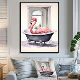 Pink Flamingo In Bathtub - Flamingo Bedroom Wall Art