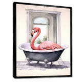 Pink Flamingo In Bathtub - Flamingo Bedroom Wall Art
