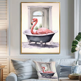 Pink Flamingo In Bathtub - Flamingo Bedroom Wall Art