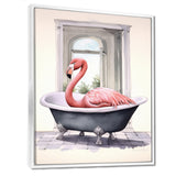 Pink Flamingo In Bathtub - Flamingo Bedroom Wall Art