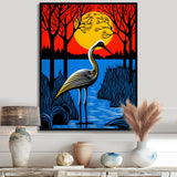 Stork By The Full Moon River - Pelican Canvas Wall Art