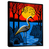 Stork By The Full Moon River - Pelican Canvas Wall Art