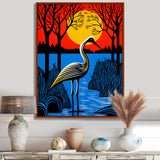 Stork By The Full Moon River - Pelican Canvas Wall Art