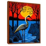 Stork By The Full Moon River - Pelican Canvas Wall Art