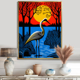 Stork By The Full Moon River - Pelican Canvas Wall Art