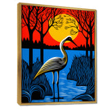 Stork By The Full Moon River - Pelican Canvas Wall Art