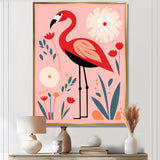 Pink Flamingo Retro Illustration - Flamingo Wall Decor