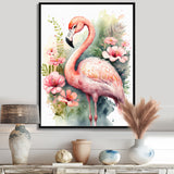 Pink Flamingo Floral Watercolor - Flamingo Wall Art Prints