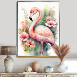 Pink Flamingo Floral Watercolor - Flamingo Wall Art Prints