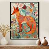 Boho Fox In Flower Forest - Orange Fox Wall Art