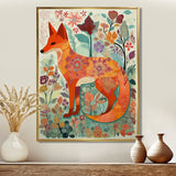 Boho Fox In Flower Forest - Orange Fox Wall Art