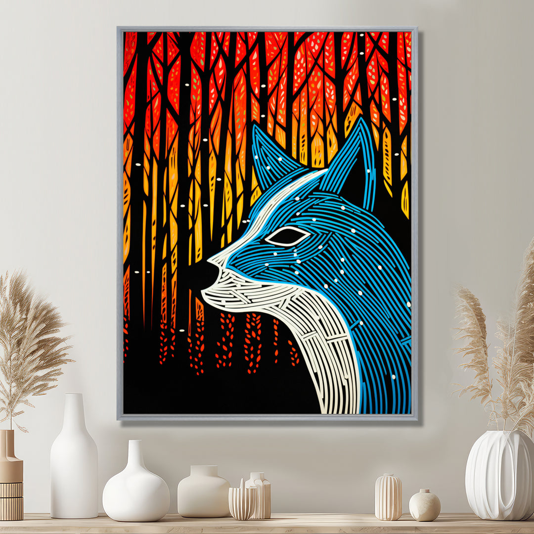 Minimal Fox Hunting In The Forest - Fox Framed Canvas Art