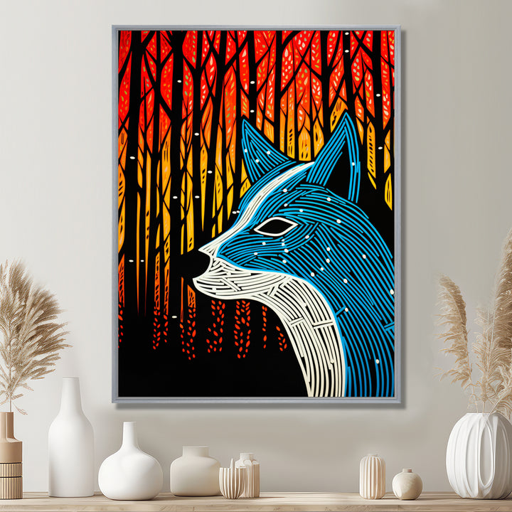 Minimal Fox Hunting In The Forest - Fox Framed Canvas Art