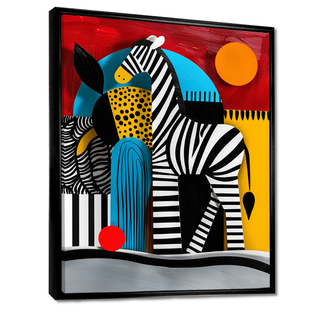 Playful Zebra Geometric Retro Abstract - Zebra Home Decor Art