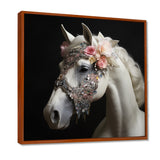 Glamorous White Horse With Pink Flowers - Horse Canvas Wall Art
