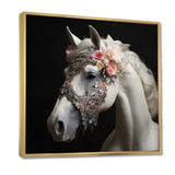 Glamorous White Horse With Pink Flowers - Horse Canvas Wall Art