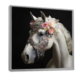 Glamorous White Horse With Pink Flowers - Horse Canvas Wall Art