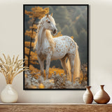 Majestic White Horse Autumn Forest Sunset - Horse Canvas Wall Art