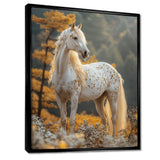 Majestic White Horse Autumn Forest Sunset - Horse Canvas Wall Art