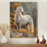 Majestic White Horse Autumn Forest Sunset - Horse Canvas Wall Art