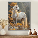 Majestic White Horse Autumn Forest Sunset - Horse Canvas Wall Art