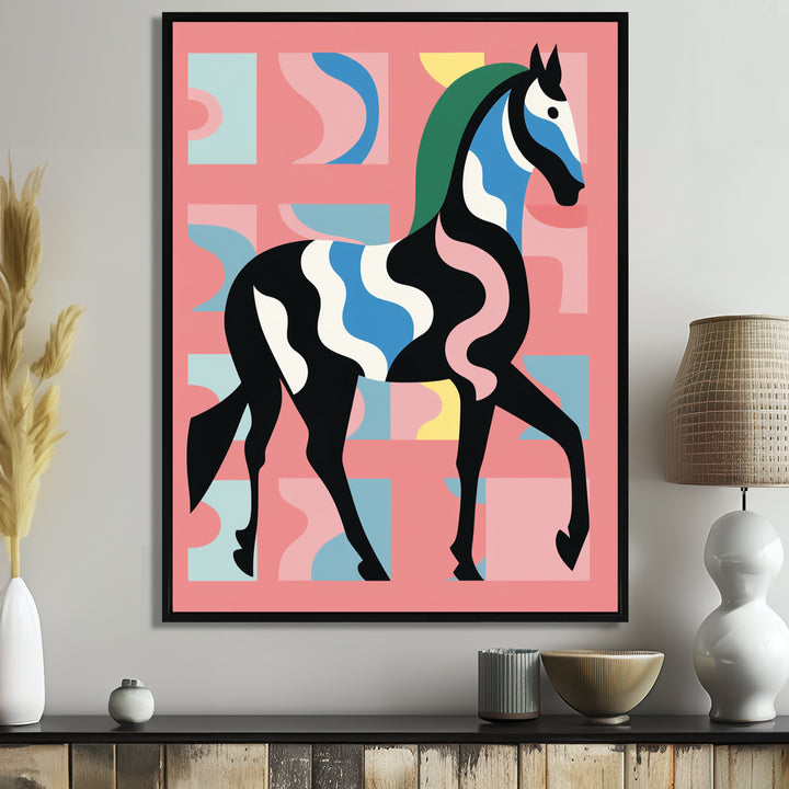 Gracious Black Horse Retro Illustration - Horse Wall Decor