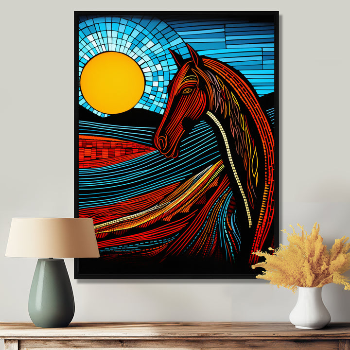 Full Moon Horse Abstract Retro - Multi-Color Horse Wall Art