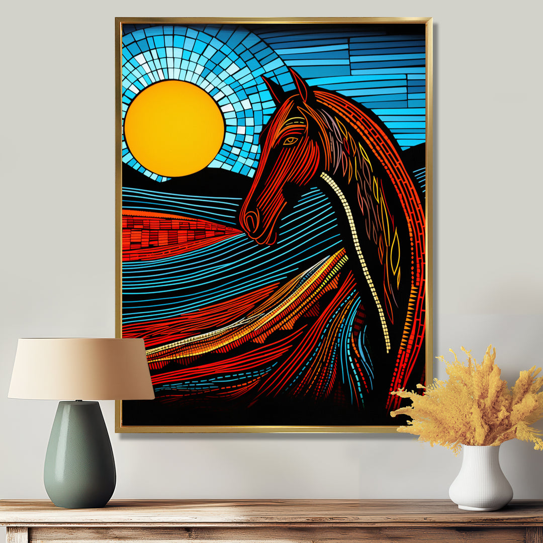 Full Moon Horse Abstract Retro - Multi-Color Horse Wall Art