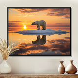 Polar Bear On Iceberg Pink Sunset - Bear Landscape Bedroom Wall Art