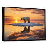Polar Bear On Iceberg Pink Sunset - Bear Landscape Bedroom Wall Art