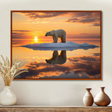 Polar Bear On Iceberg Pink Sunset - Bear Landscape Bedroom Wall Art