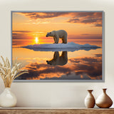 Polar Bear On Iceberg Pink Sunset - Bear Landscape Bedroom Wall Art