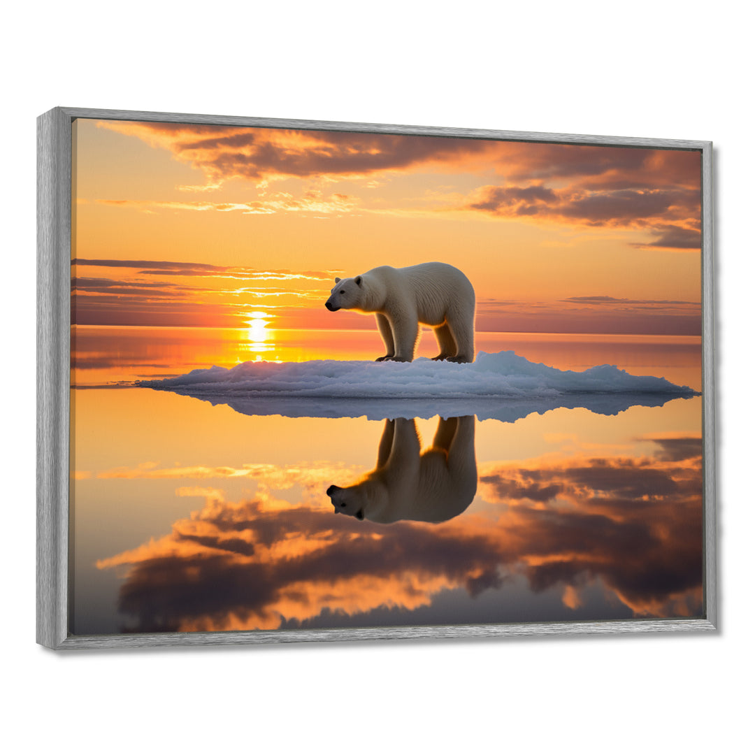 Polar Bear On Iceberg Pink Sunset - Bear Landscape Bedroom Wall Art