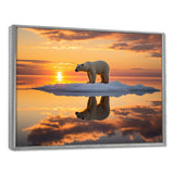 Polar Bear On Iceberg Pink Sunset - Bear Landscape Bedroom Wall Art
