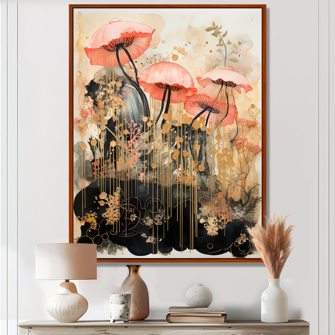 Pink Jellyfish Vintage Collage - Pink Jellyfish Wall Art